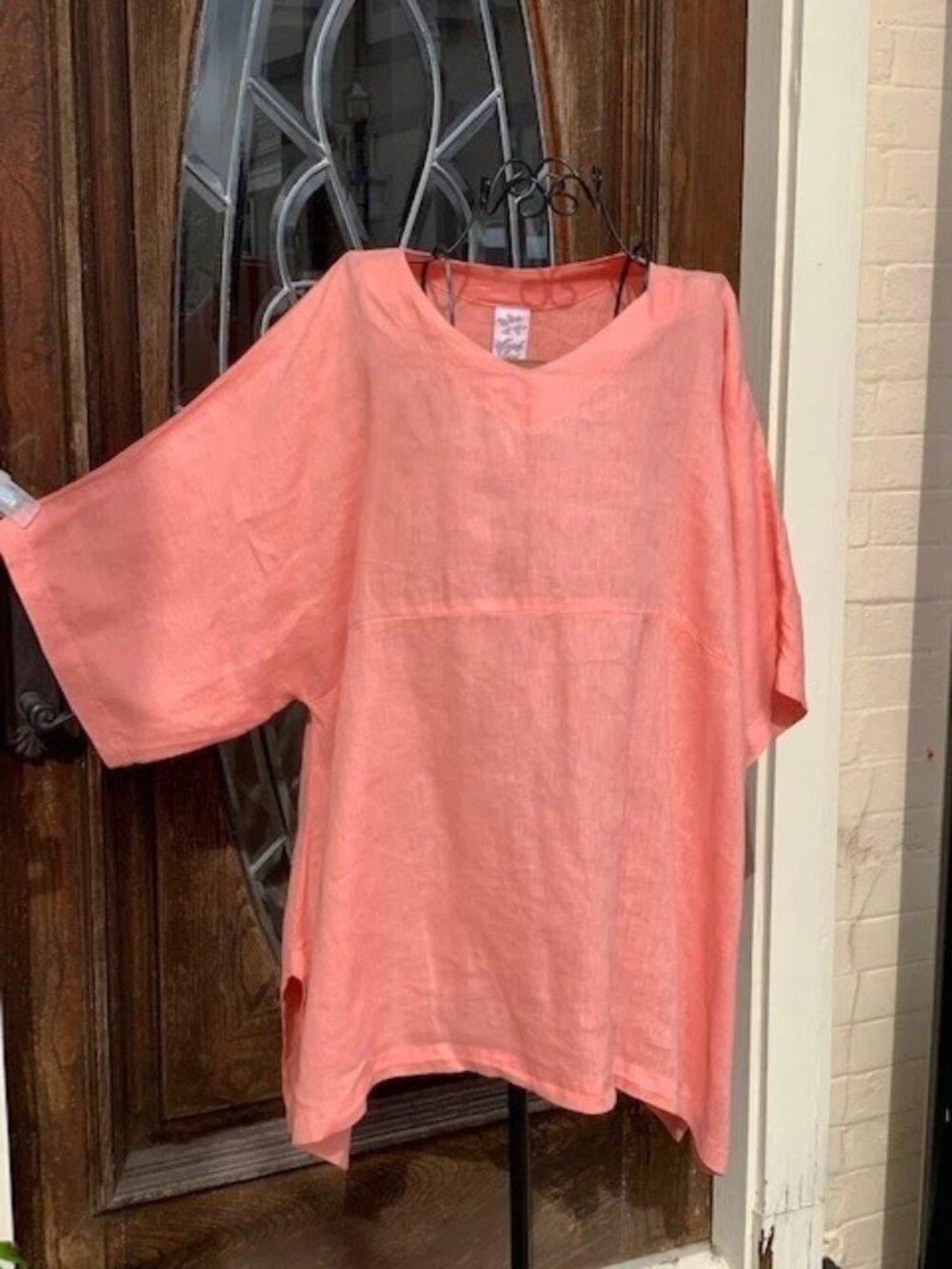 MATCH POINT usa 100% linen kimono pullover tunic top in coral (M/US10-12)